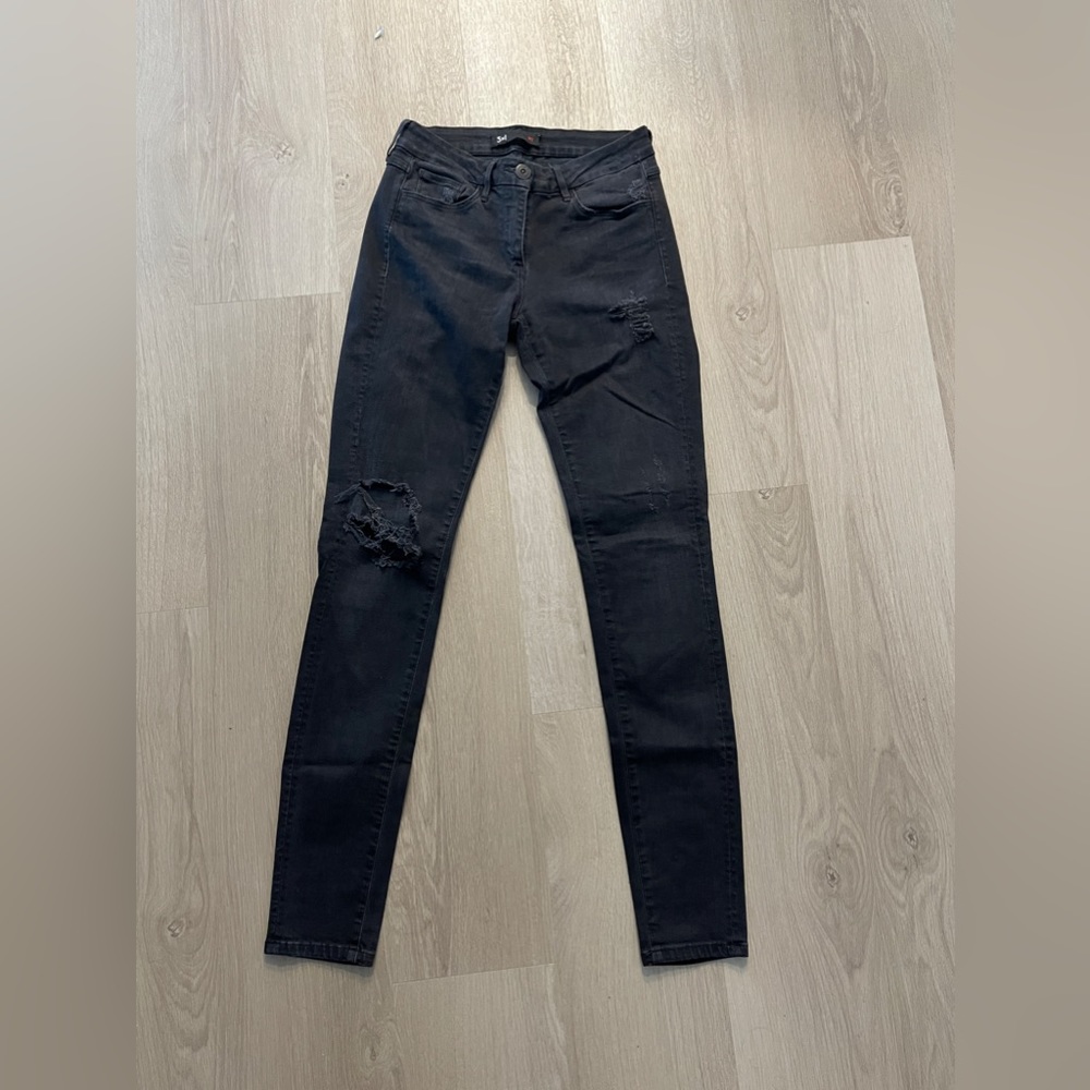 3x1 black distressed mid-rise skinny jeans sz 26